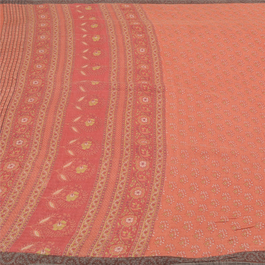 Sanskriti Vintage Ferskenfarvede Tunge Sarier 100% Ren Uld Bæredygtigt Stoff Trykt Blød Sari