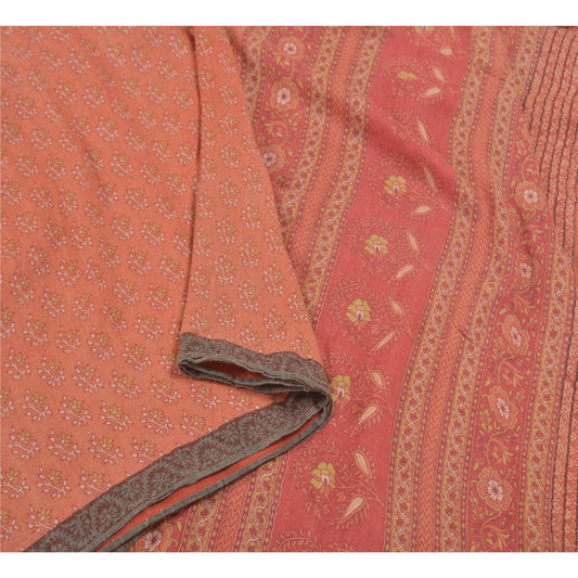 Sanskriti Vintage Ferskenfarvede Tunge Sarier 100% Ren Uld Bæredygtigt Stoff Trykt Blød Sari