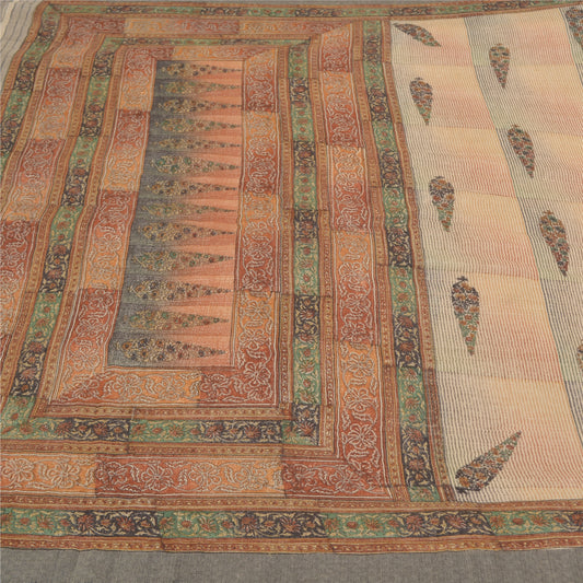 Sanskriti Vintage Tunge Indiske Sarier 100% Ren Uld Bæredygtigt Stoff Trykt Blød Sari