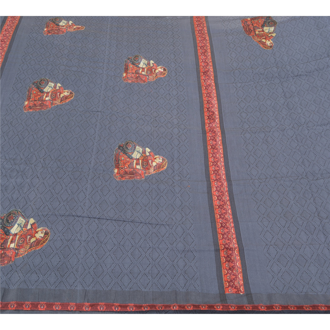 Sanskriti Vintage Grey Heavy Sarees 100% Pure Silk Fabric Embroidered Sari