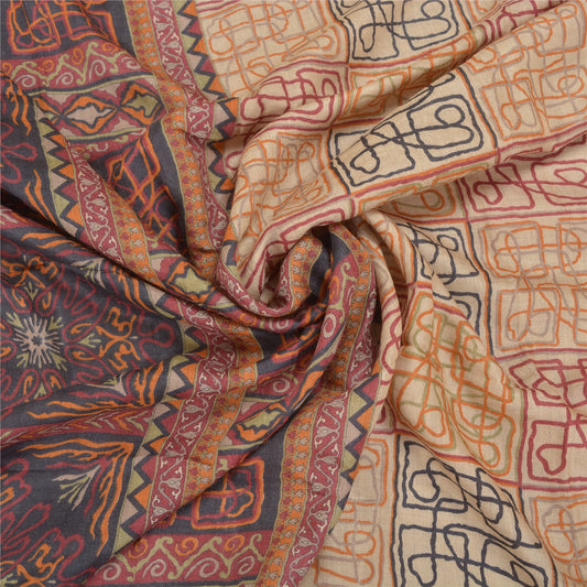 Sanskriti Vintage Sari 100% Pure Woolen Multicolor Indian Printed Sarees 5yd Craft Fabric