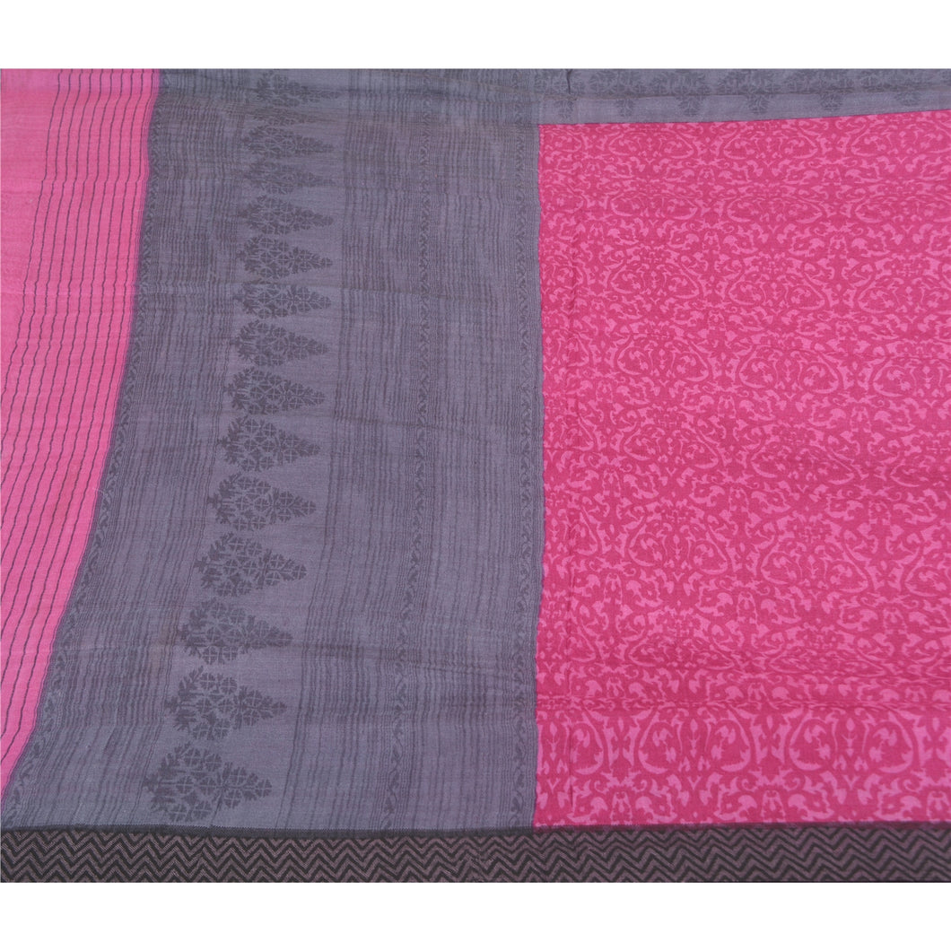 Sanskriti Vintage Pink Heavy Sarees 100% Pure Woolen Fabric Printed Sari