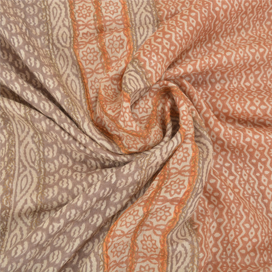 Sanskriti Vintage ferskenfarvede tunge sarier i 100% ren uld med bæredygtigt stof og tryk