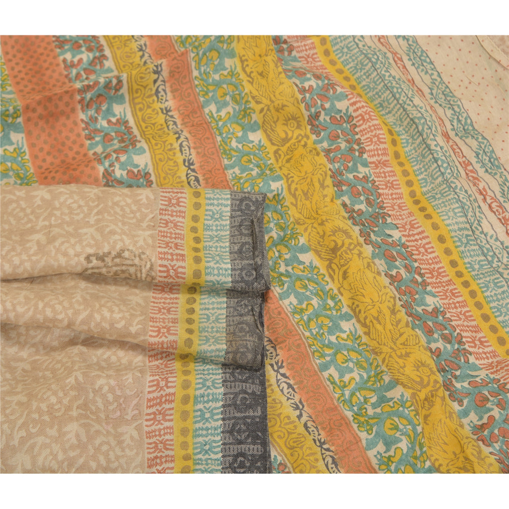 Sanskriti Vintage Ivory Heavy Sarees 100% Pure Woolen Sustainable Fabric Printed Sari