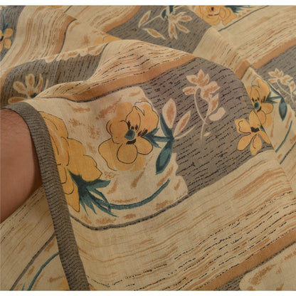 Sanskriti Vintage Cremefarvede Tunge Sarier 100% Ren Uld Bæredygtigt Stoff Trykt Indisk Sari