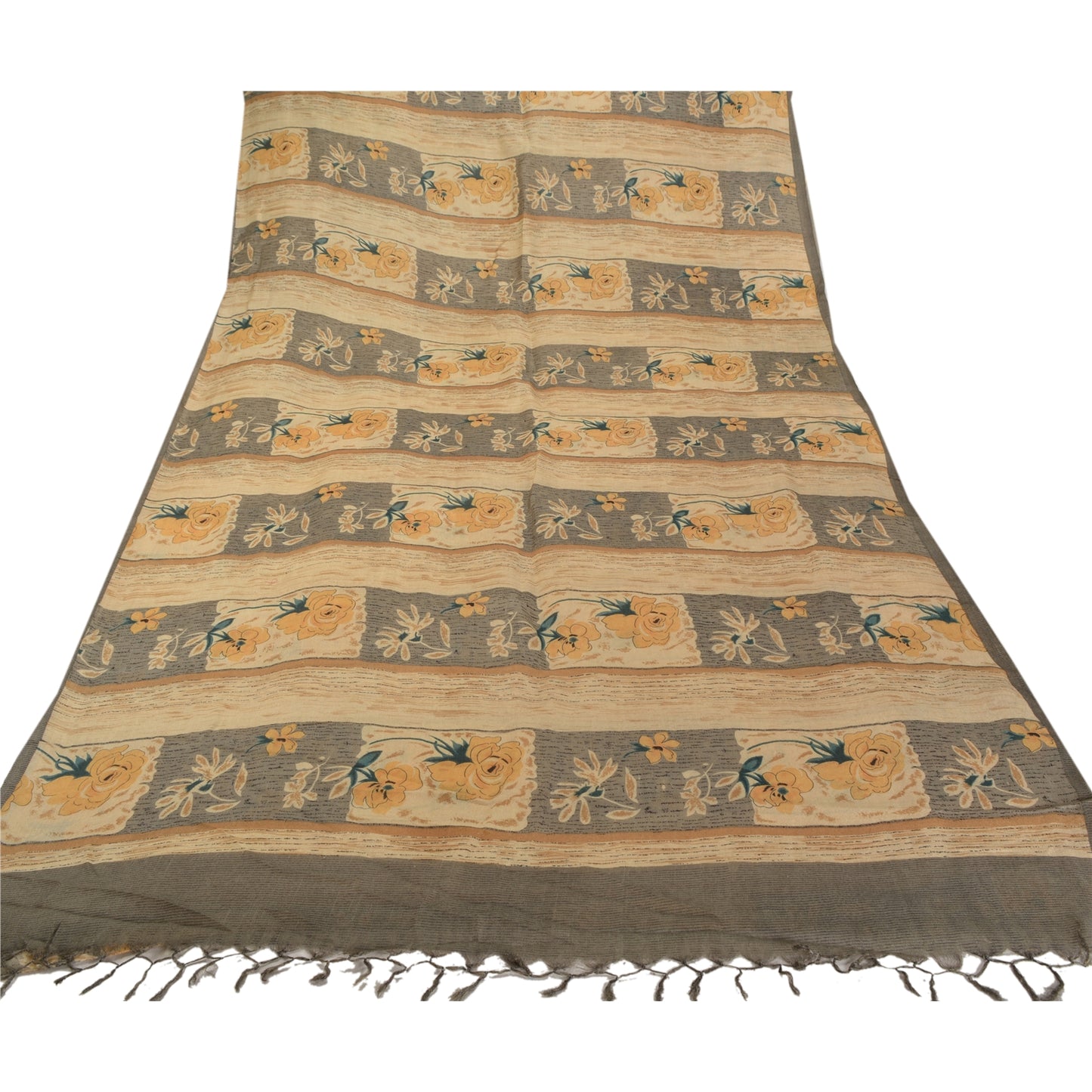 Sanskriti Vintage Cremefarvede Tunge Sarier 100% Ren Uld Bæredygtigt Stoff Trykt Indisk Sari