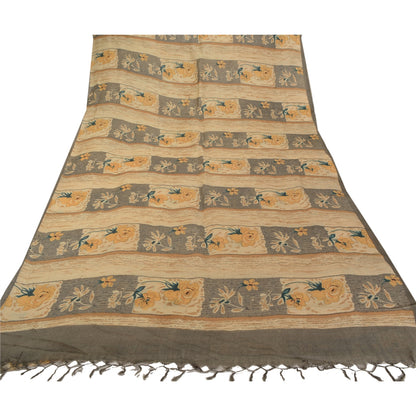 Sanskriti Vintage Cremefarvede Tunge Sarier 100% Ren Uld Bæredygtigt Stoff Trykt Indisk Sari