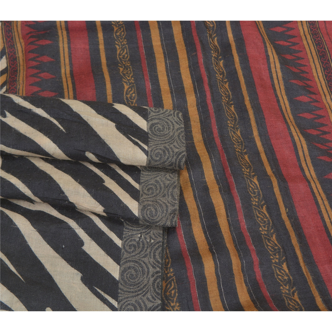 Sanskriti Vintage Heavy Indian Sari 100% Pure Woolen Fabric Printed Sarees