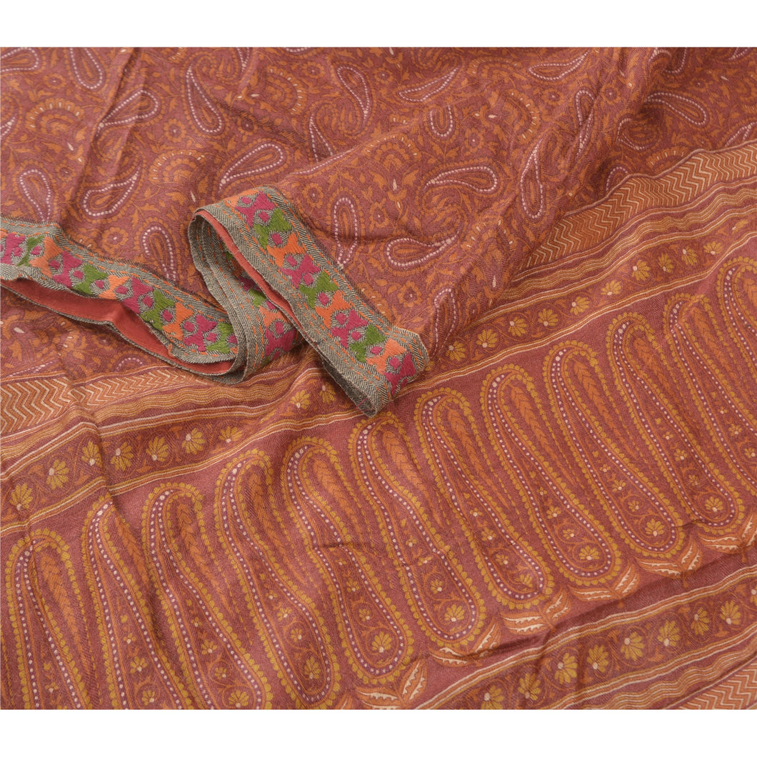 Sanskriti Vintage Brick Red Heavy Indian Sari Pure Woolen Fabric Printed Sarees