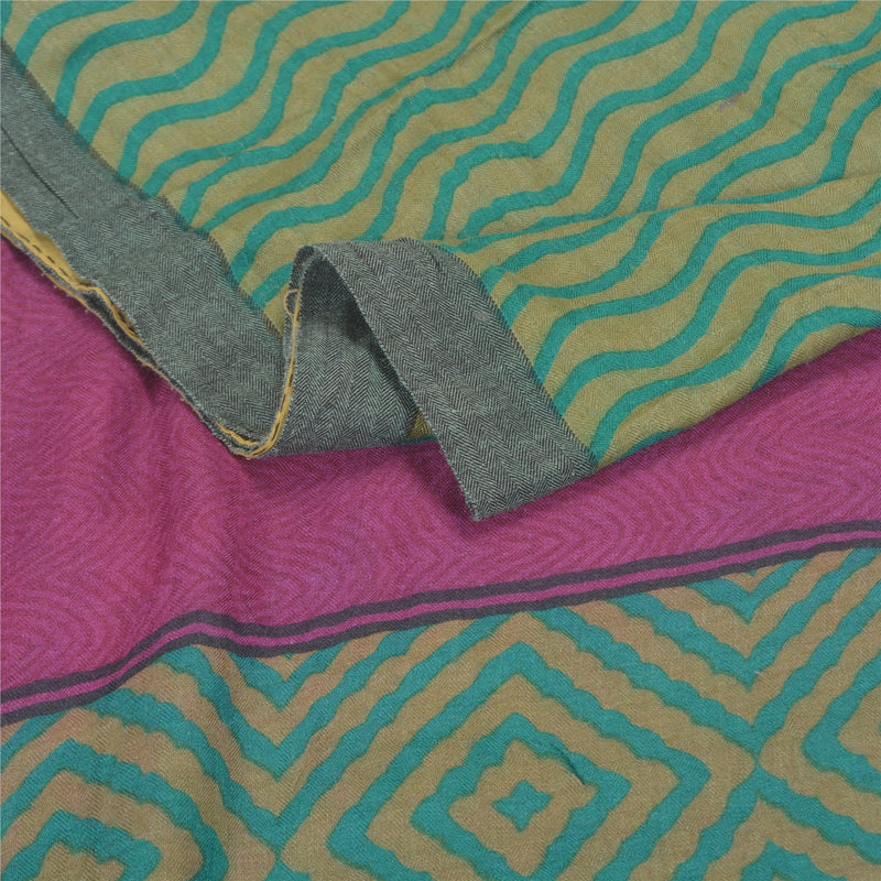 Sanskriti Vintage Green Heavy Indian Sari Pure Woolen Sustainable Fabric Printed Sarees