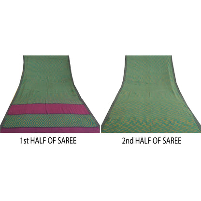 Sanskriti Vintage Green Heavy Indian Sari Pure Woolen Sustainable Fabric Printed Sarees