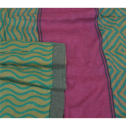 Sanskriti Vintage Green Heavy Indian Sari Pure Woolen Sustainable Fabric Printed Sarees