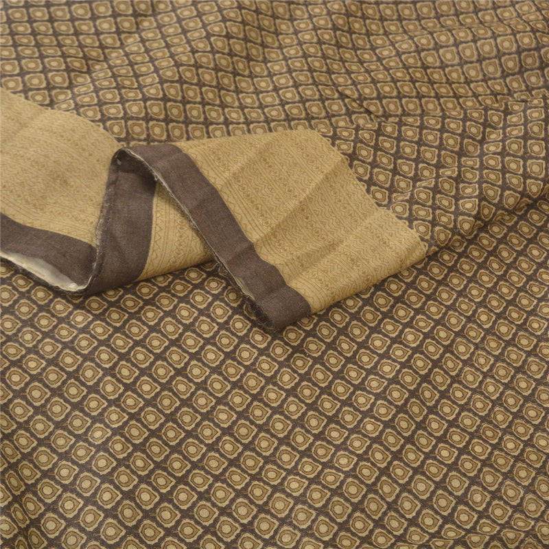 Sanskriti Vintage Sari 100% Pure Woolen Saree Indian Ivory 6yd Craft Fabric Printed Woven upholstery fabric