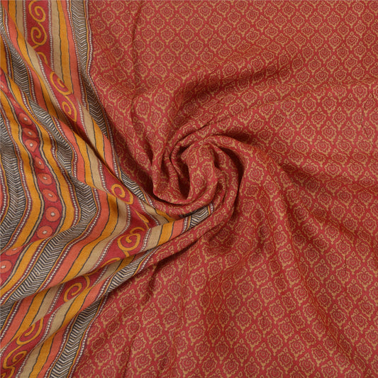 Sanskriti Vintage Wool Saree: Red Indian Printed Fabric, 5 Yard
