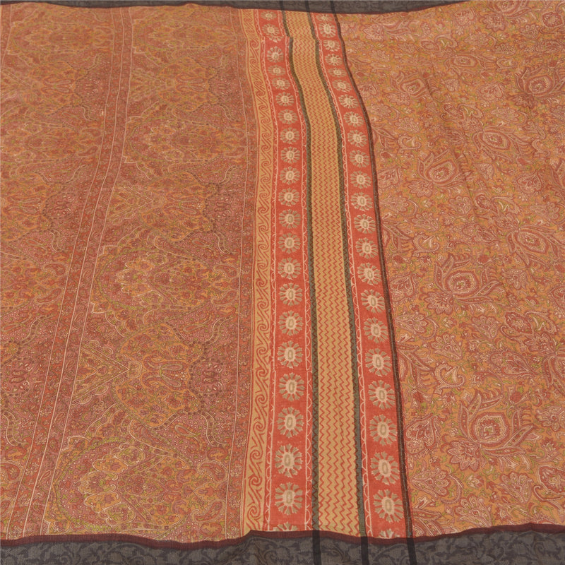 Sanskriti Vintage Heavy Sarees Pure Woolen Brown Sustainable Fabric Printed & Woven Sari