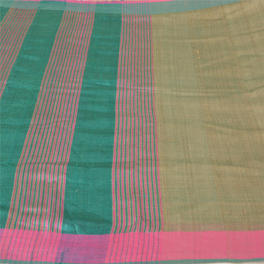 Sanskriti Vintage Heavy Green Sarees Pure Handloom Silk Sustainable Fabric Woven Sari