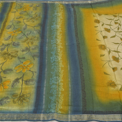 Sanskriti Vintage Heavy Indian Green Sarees 100% Pure Woolen Sustainable Fabric Printed Sari