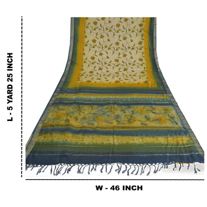 Sanskriti Vintage Heavy Indian Green Sarees 100% Pure Woolen Sustainable Fabric Printed Sari