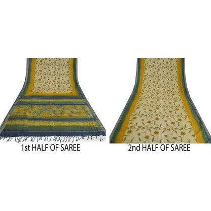 Sanskriti Vintage Heavy Indian Green Sarees 100% Pure Woolen Sustainable Fabric Printed Sari