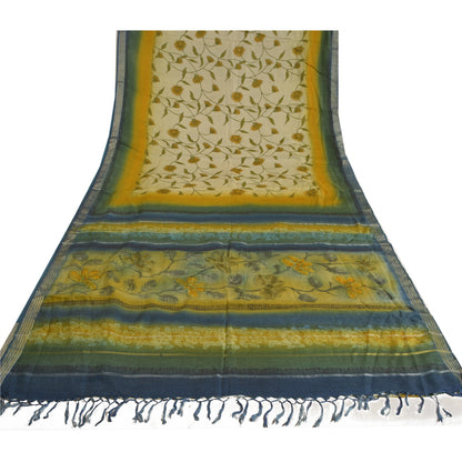 Sanskriti Vintage Heavy Indian Green Sarees 100% Pure Woolen Sustainable Fabric Printed Sari