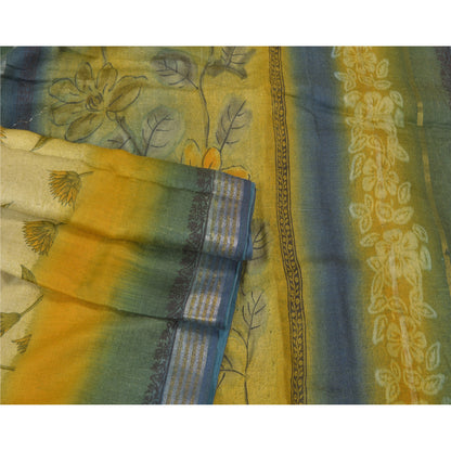 Sanskriti Vintage Heavy Indian Green Sarees 100% Pure Woolen Sustainable Fabric Printed Sari
