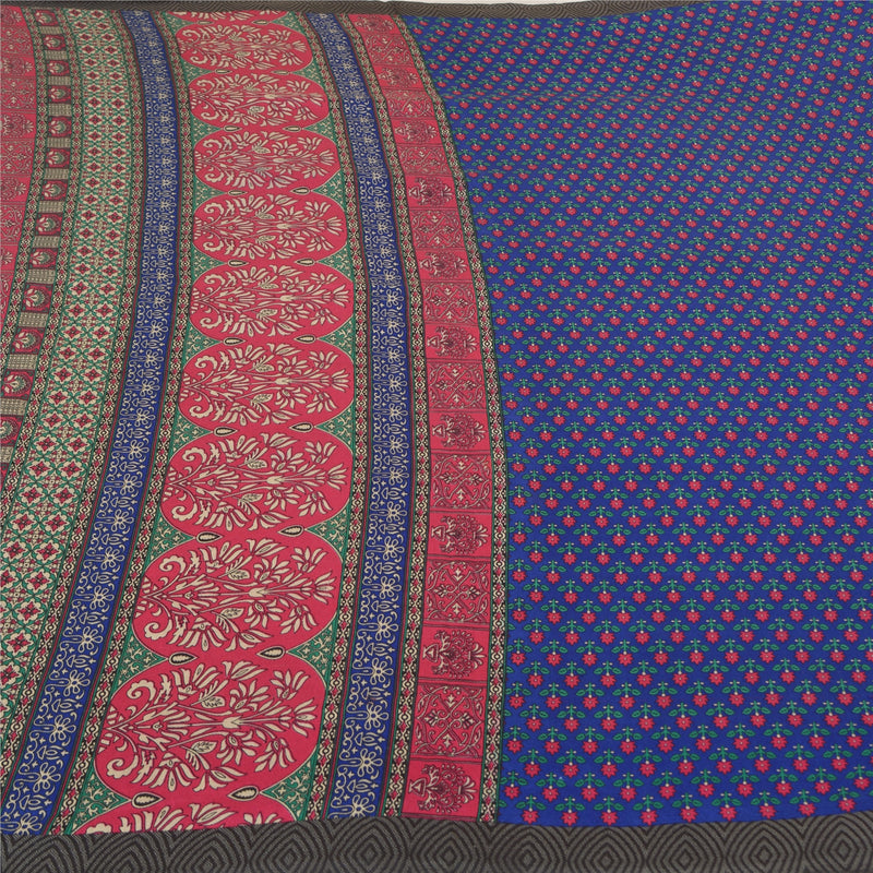 Sanskriti Vintage Heavy Indian Blue Sarees 100% Pure Woolen Sustainable Fabric Printed Sari