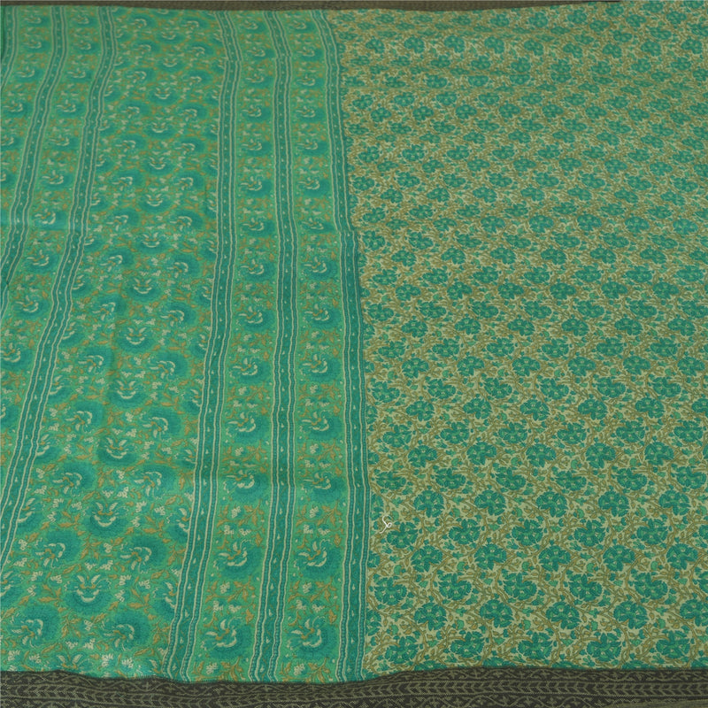 Sanskriti Vintage Green Heavy Indian Sarees 100% Pure Woolen Sustainable Fabric Printed Sari