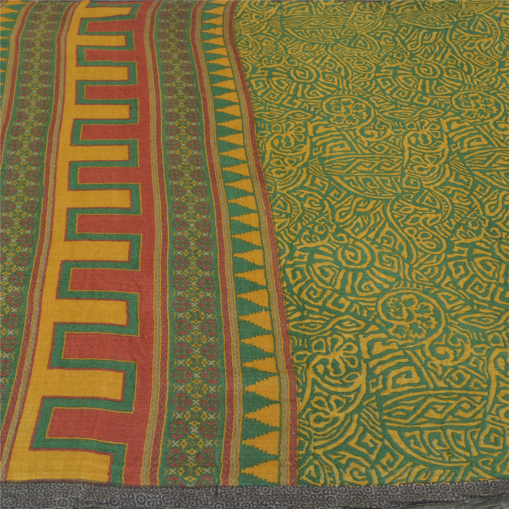Sanskriti Vintage Green Heavy Indian Sarees Pure Woolen Sustainable Fabric Printed Sari