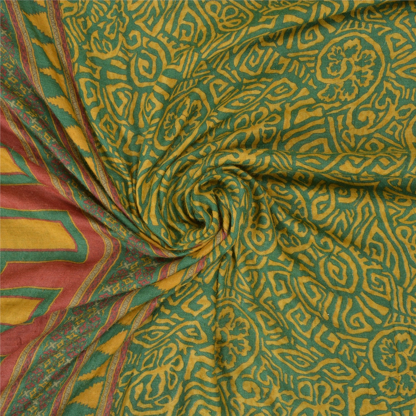 Sanskriti Vintage Green Heavy Indian Sarees Pure Woolen Sustainable Fabric Printed Sari