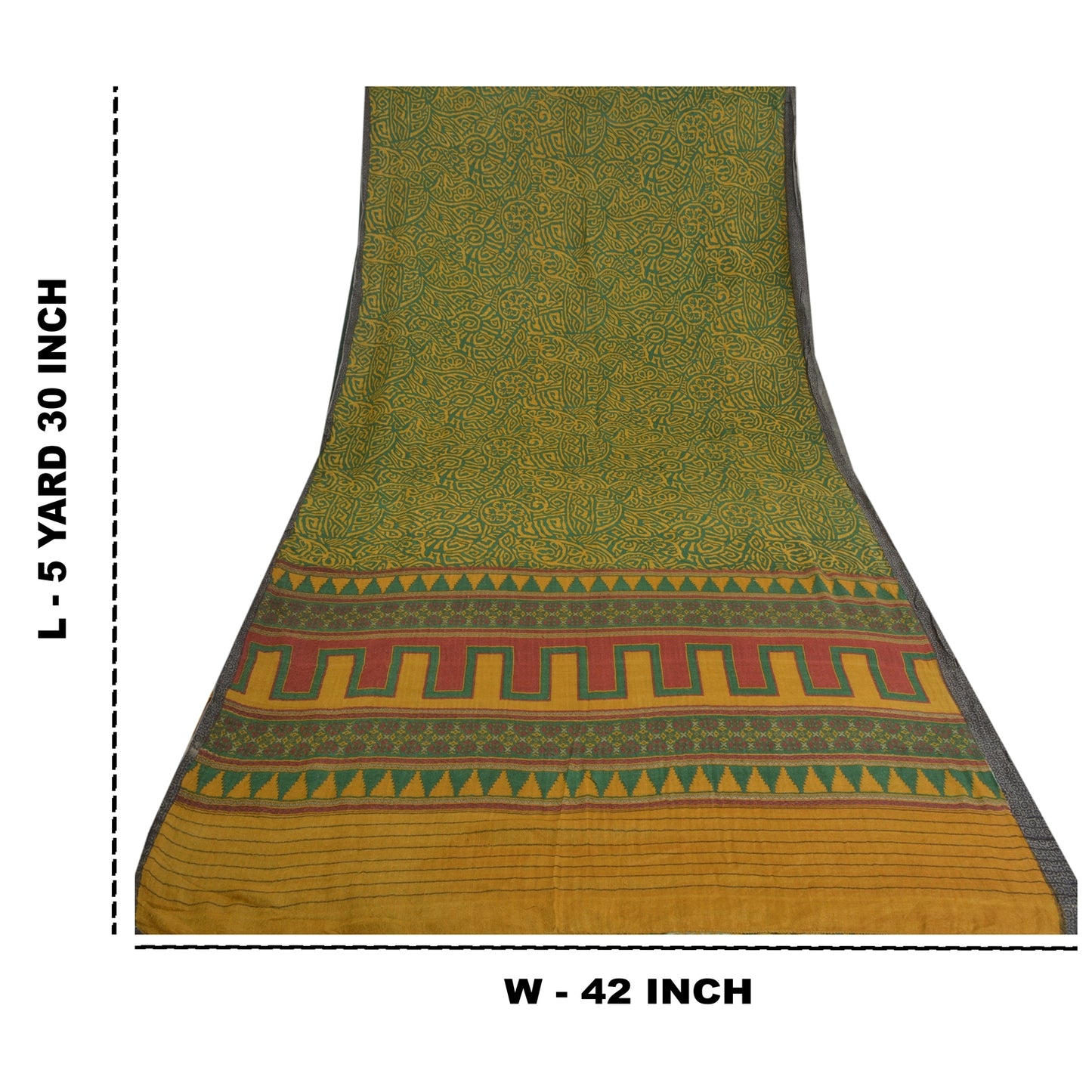 Sanskriti Vintage Green Heavy Indian Sarees Pure Woolen Sustainable Fabric Printed Sari