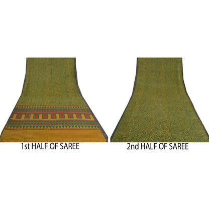 Sanskriti Vintage Green Heavy Indian Sarees Pure Woolen Sustainable Fabric Printed Sari