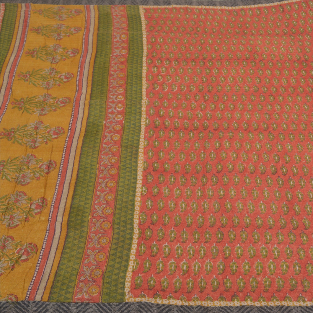 Sanskriti Vintage Red Heavy Indian Sarees 100% Pure Woolen Fabric Printed Sari