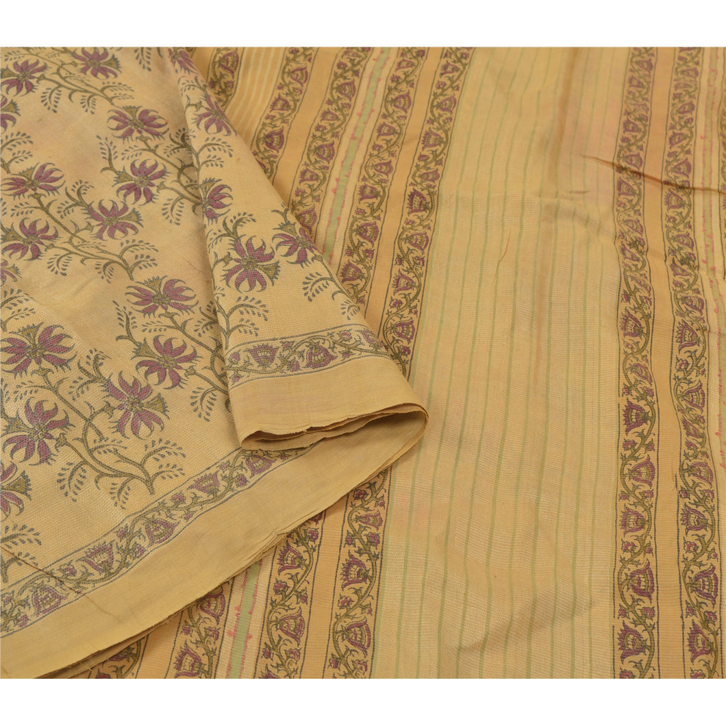 Sanskriti Vintage Heavy Sarees Pure Woolen Cream Fabric Printed & Woven Sari