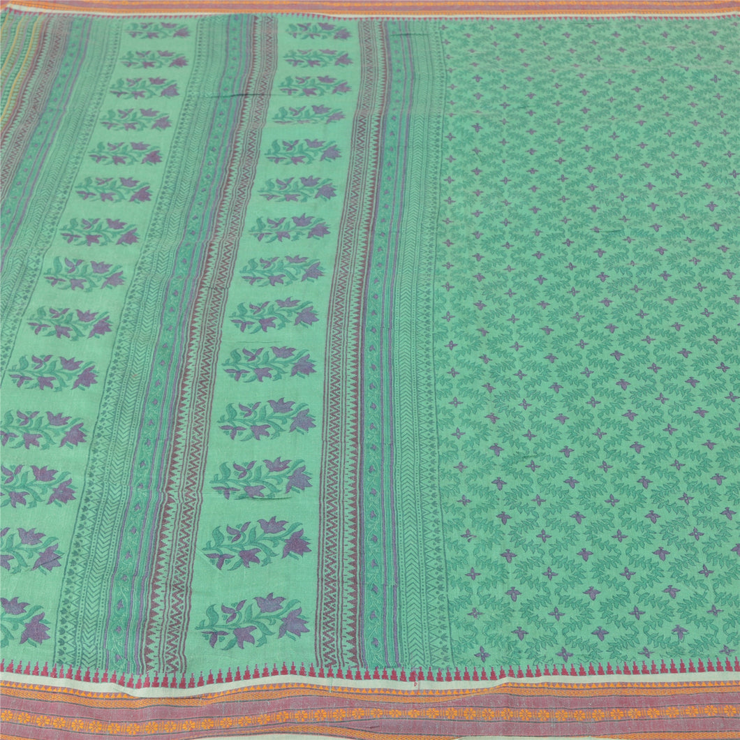 Sanskriti Vintage Light Sky Blue Heavy Sarees Pure Woolen Fabric Printed Sari