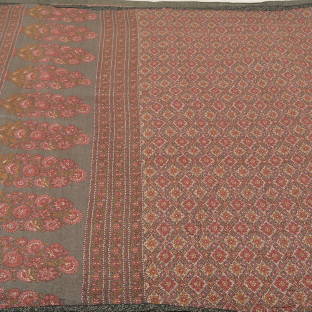 Sanskriti Vintage Sarees Red Heavy Indian Pure Woolen Fabric Printed 5yd Sari