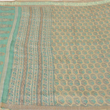 Load image into Gallery viewer, Sanskriti Vintage Sarees Green Heavy Pure Tussar Sari Block Print Craft Fabric
