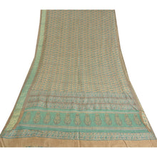 Load image into Gallery viewer, Sanskriti Vintage Sarees Green Heavy Pure Tussar Sari Block Print Craft Fabric
