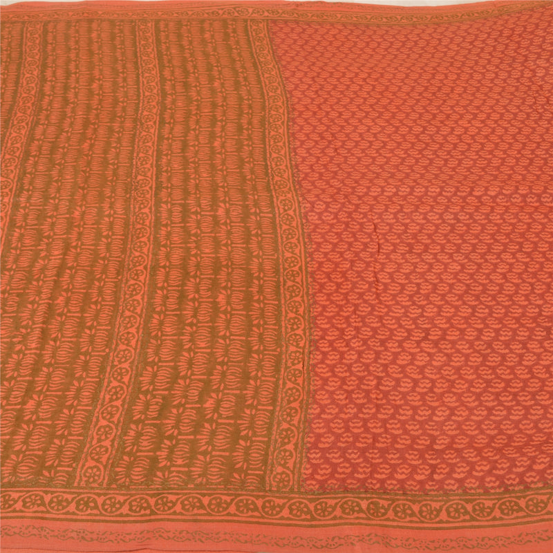 Sanskriti Vintage Coral Heavy Indian Sarees 100% Pure Woolen Sustainable Fabric Printed Sari