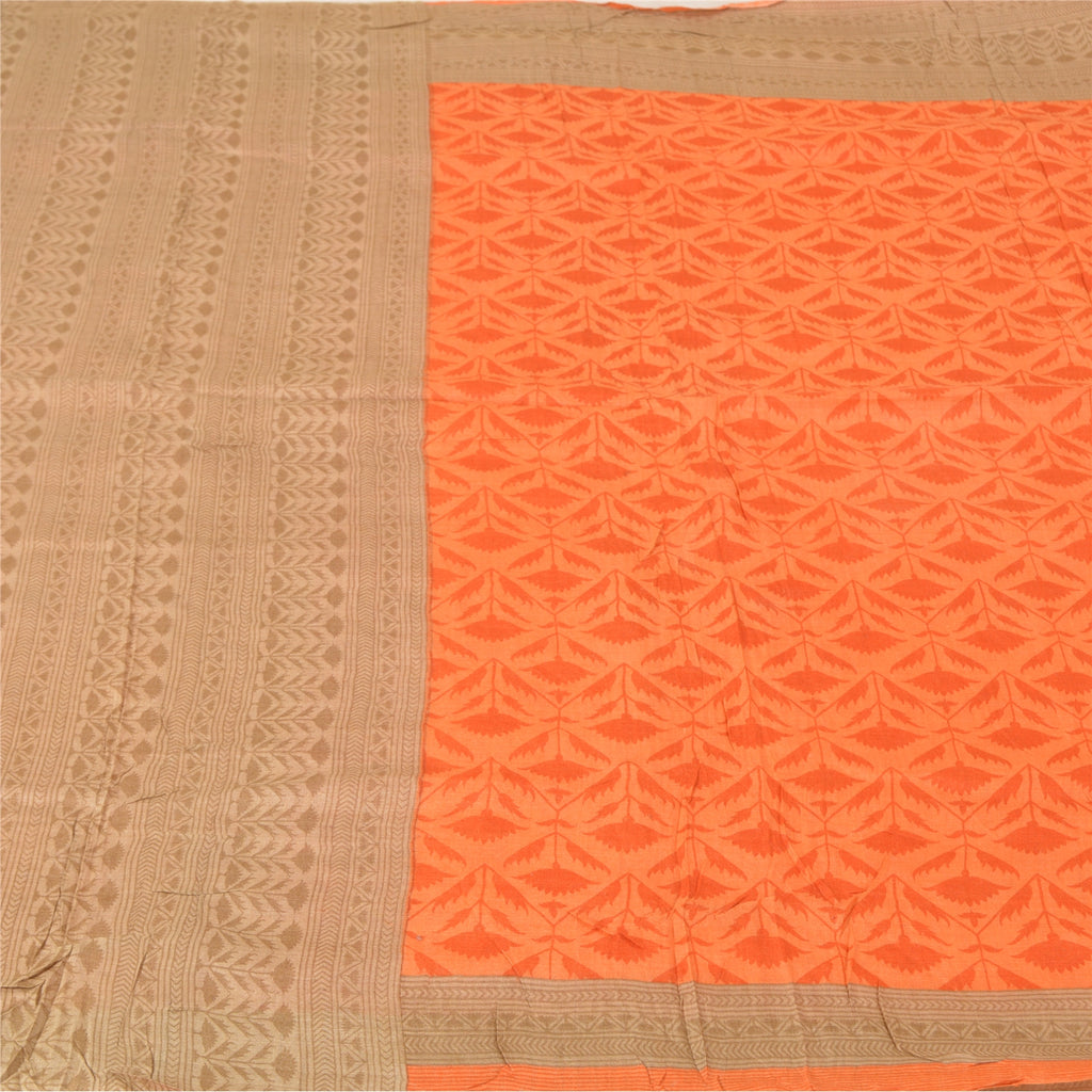Sanskriti Vintage Orange Heavy Indian Sarees Pure Woolen Sustainable Fabric Printed Sari