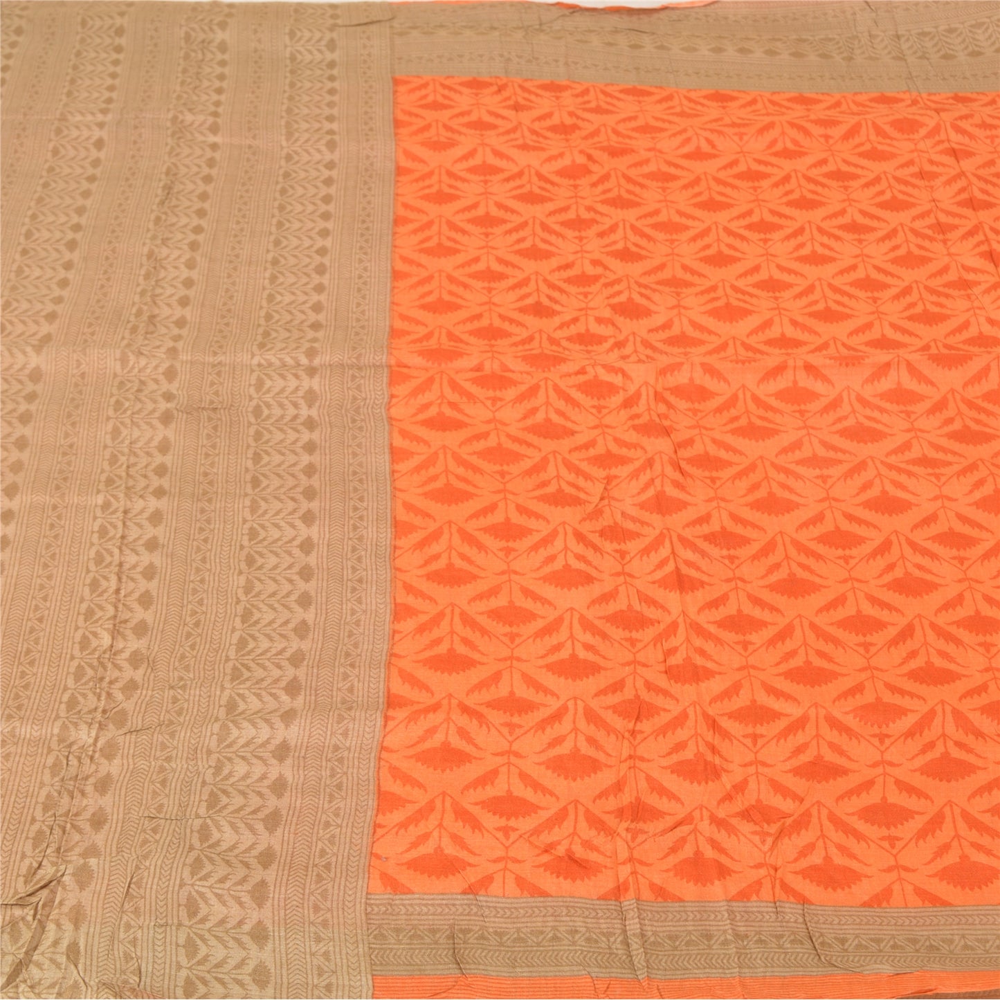 Sanskriti Vintage Orange Heavy Indian Sarees Pure Woolen Sustainable Fabric Printed Sari