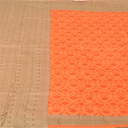 Sanskriti Vintage Orange Heavy Indian Sarees Pure Woolen Sustainable Fabric Printed Sari