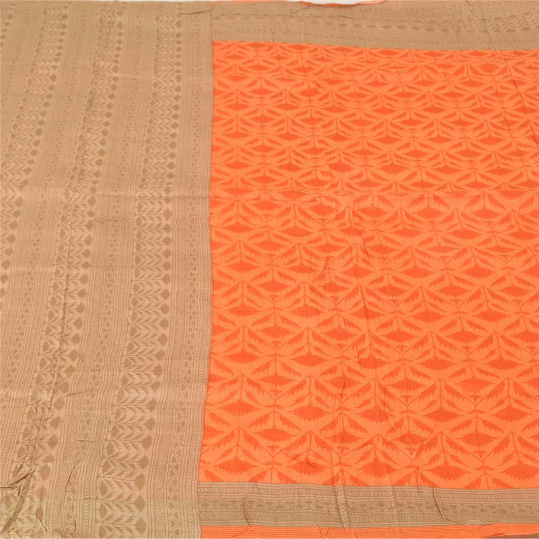 Sanskriti Vintage Orange Heavy Indian Sarees Pure Woolen Fabric Printed Sari