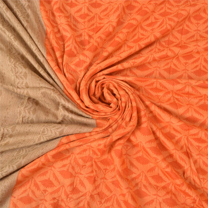 Sanskriti Vintage Orange Heavy Indian Sarees Pure Woolen Sustainable Fabric Printed Sari