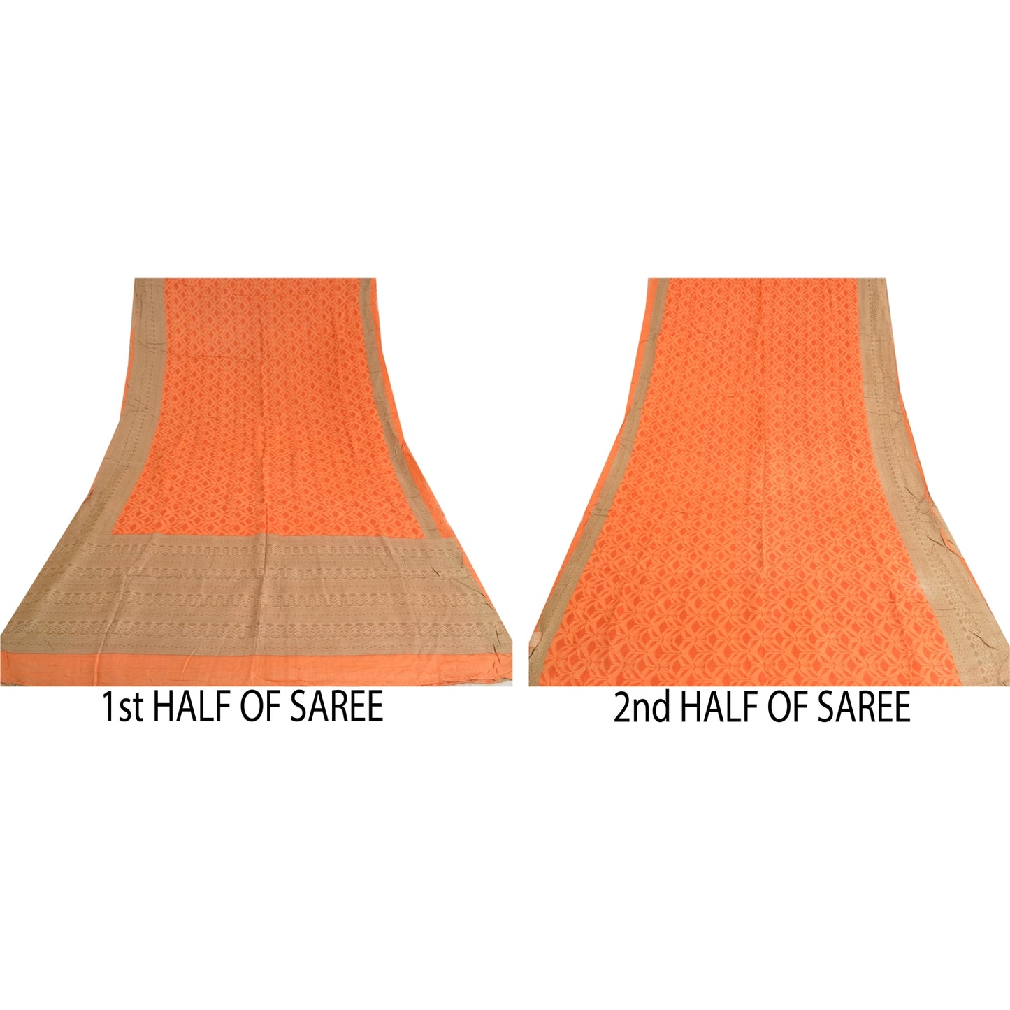 Sanskriti Vintage Orange Heavy Indian Sarees Pure Woolen Sustainable Fabric Printed Sari