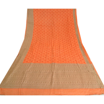 Sanskriti Vintage Orange Heavy Indian Sarees Pure Woolen Sustainable Fabric Printed Sari