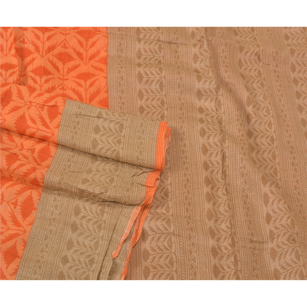 Sanskriti Vintage Orange Heavy Indian Sarees Pure Woolen Sustainable Fabric Printed Sari