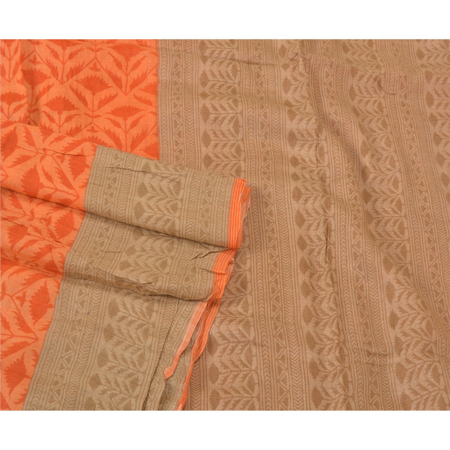 Sanskriti Vintage Orange Heavy Indian Sarees Pure Woolen Sustainable Fabric Printed Sari