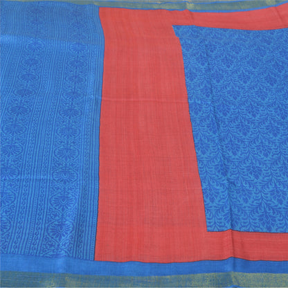 Sanskriti Vintage Blue Heavy Indian Sarees 100% Pure Woolen Sustainable Fabric Printed Sari