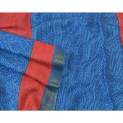 Sanskriti Vintage Blue Heavy Indian Sarees 100% Pure Woolen Sustainable Fabric Printed Sari