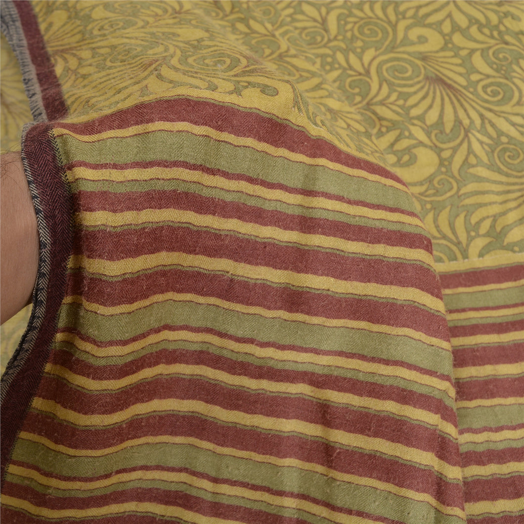 Sanskriti Vintage Green Heavy Indian Sarees 100% Pure Woolen Fabric Printed Sari